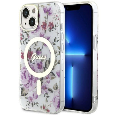 Husa Guess iPhone 14 Plus 6.7" Transparent Hardcase Flower Magsafe