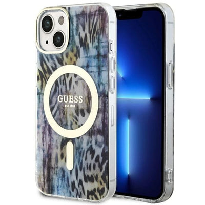 Husa Guess Leopard Magsafe pentru iPhone 14 - Albastru