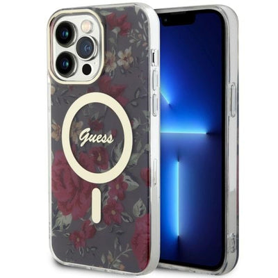 Husa Guess iPhone 14 Pro Max 6.7" Verde/Khaki Hardcase Flower Magsafe