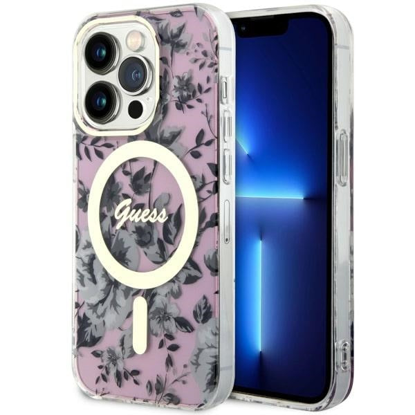 Husa Guess iPhone 14 Pro Max 6.7" Roz/Roz Hardcase Flower Magsafe