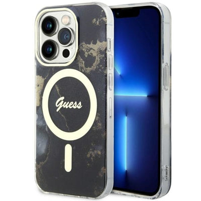Husa Guess iPhone 14 Pro Max 6.7" Negru/Negru Hardcase Golden Marble Magsafe