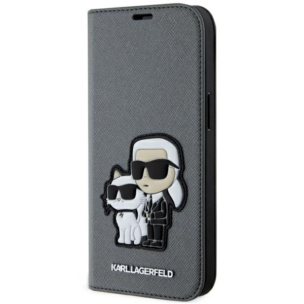 Husa Karl Lagerfeld iPhone 14 6.1" Bookcase Argintiu/Argintiu Saffiano Karl & Choupette