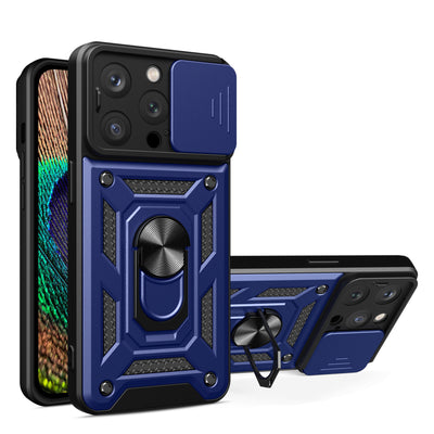 Husa Hybrid Armor Camshield iPhone 15 Pro cu Kickstand And Camera Cover - Albastru