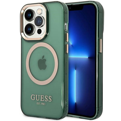 Husa Guess Guhmp14xhtcma iPhone 14 Pro Max 6.7" Verde/Khaki Hard Auriu Outline Translucent Magsafe