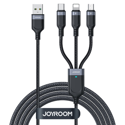 Cablu Joyroom Multi-use Series S-a18 3in1 Usb-a - Lightning / Usb-c / Micro USB 0.3m - Negru