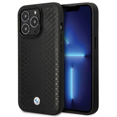 Husa BMW Leather Diamond Pattern pentru iPhone 14 Pro - Negru