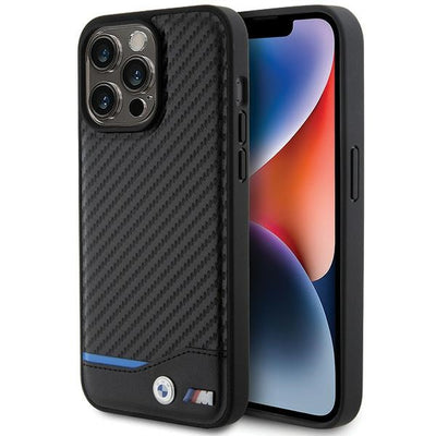 Husa BMW Leather Carbon pentru iPhone 15 Pro Max - Negru