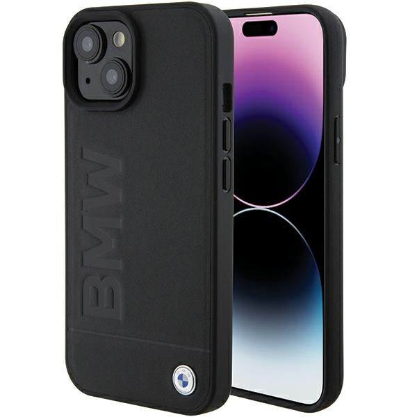Husa BMW Magsafe Leather Hot Stamp pentru iPhone 15 Plus - Negru