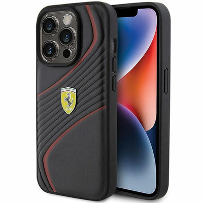 Husa Ferrari Twist Metal Logo pentru iPhone 15 Pro - Negru
