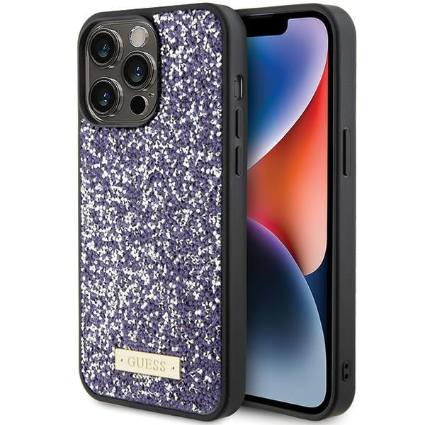 Husa Guess Rhinestone Metal Logo pentru iPhone 15 Pro - Roz