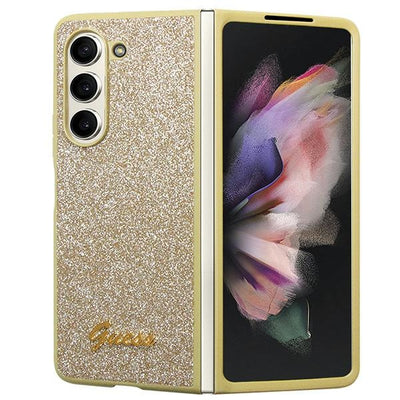 Husa Guess Glitter Script pentru Samsung Galaxy Z Fold 5 - Auriu