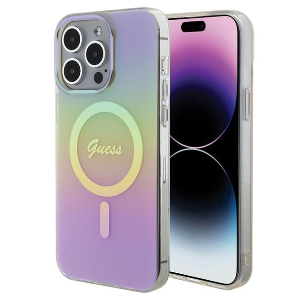 Husa Guess IML Iridescent Magsafe pentru iPhone 15 Pro - Roz
