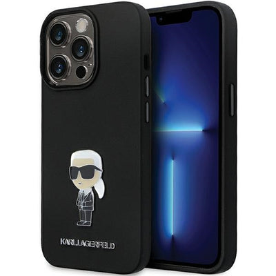 Husa Karl Lagerfeld pentru iPhone 14 Pro - Negru Silicone Ikonik Metal Pin