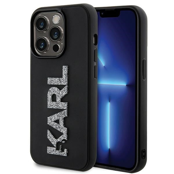 Husa Karl Lagerfeld 3D Rubber Glitter Logo pentru iPhone 15 Pro Max - Negru