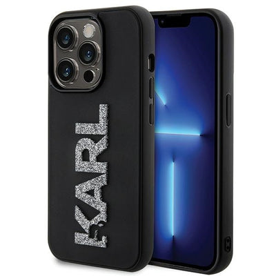 Husa Karl Lagerfeld 3D Rubber Glitter Logo pentru iPhone 15 Pro Max - Negru