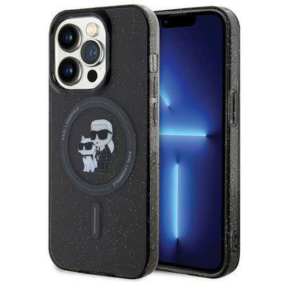 Husa Karl Lagerfeld Karl&Choupette Glitter Magsafe pentru iPhone 15 Pro - Negru