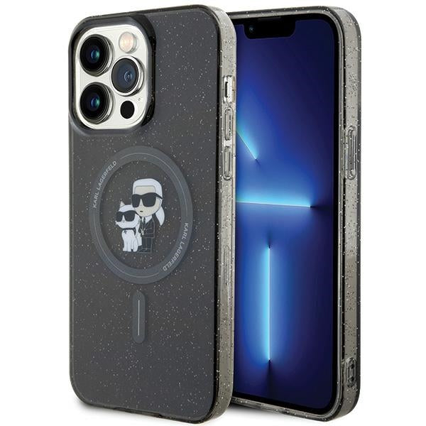 Husa Karl Lagerfeld Karl&Choupette Glitter Magsafe pentru iPhone 15 Pro Max - Negru