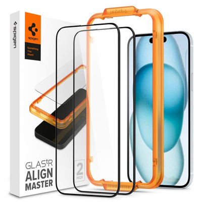 Folie Spigen ALM Glass FC sticla pentru iPhone 15 - Negru 2 Pcs.