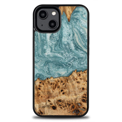 Husa Wood And Resin pentru iPhone 15 Plus Bewood Unique Uranus - Albastru And Alb