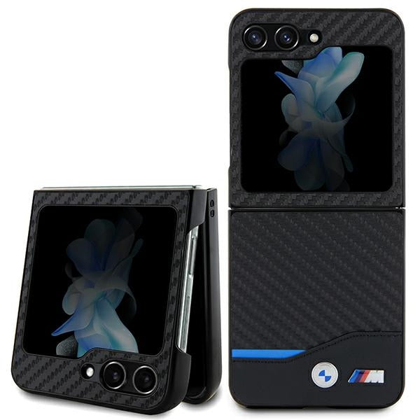 Husa BMW Leather Carbon pentru Samsung Galaxy Z Flip 5 - Negru