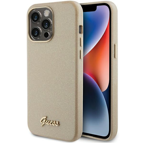 Husa Guess Glitter Glossy Script pentru iPhone 15 Pro - Auriu