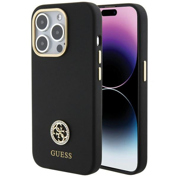 Husa Guess Silicone Logo Strass 4G pentru iPhone 15 Pro Max - Negru