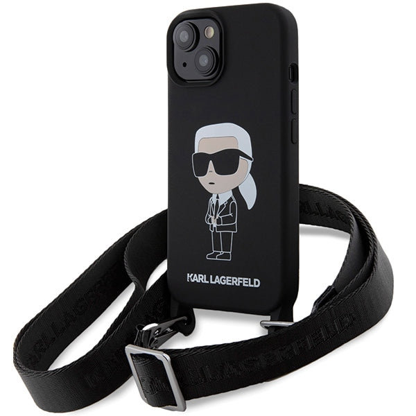 Husa Karl Lagerfeld iPhone 15 6.1" Hardcase Negru/Negru Crossbody Silicone Ikonik