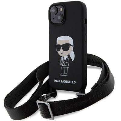 Husa Karl Lagerfeld iPhone 15 6.1" Hardcase Negru/Negru Crossbody Silicone Ikonik