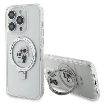 Suport auto Karl Lagerfeld iPhone 14 Pro 6.1" Alb/Alb Hardcase Ring Stand Karl&Choupette Magsafe