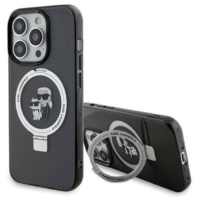 Suport auto Karl Lagerfeld iPhone 15 Pro 6.1" Negru/Negru Hardcase Ring Stand Karl&Choupette Magsafe
