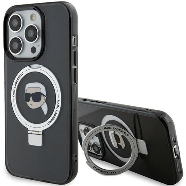 Suport auto Karl Lagerfeld iPhone 15 Pro 6.1" Negru/Negru Hardcase Ring Stand Karl Head Magsafe