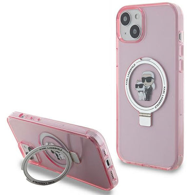Husa Karl Lagerfeld Ring Stand Karl&Choupette Magsafe pentru iPhone 15 Plus - Roz