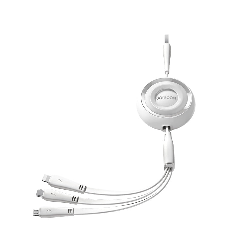 Cablu Joyroom Colorful Series S-a40 Retractable 3in1 Usb-a - Usb-c / Lightning / Micro USB 1m - Alb