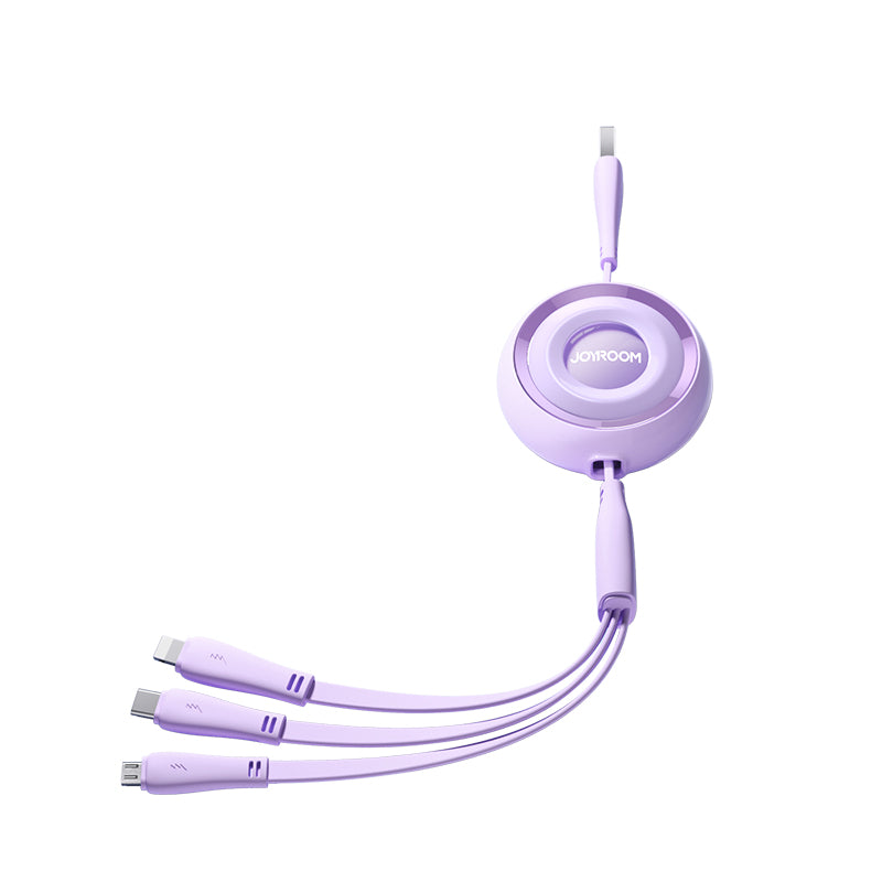 Cablu Joyroom Colorful Series S-a40 Retractable 3in1 Usb-a - Usb-c / Lightning / Micro USB 1m - Mov