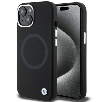 Husa BMW Signature Liquid Silicone Magsafe pentru iPhone 15 - Negru