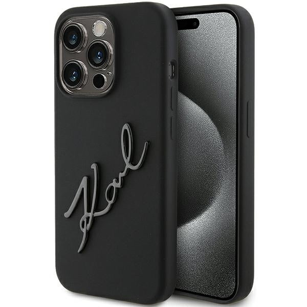 Husa Karl Lagerfeld Silicone Karl Script pentru iPhone 15 Pro - Negru