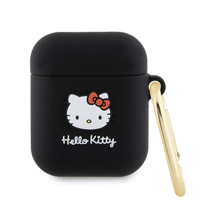 Husa Hello Kitty Silicone 3D Kitty Head pentru AirPods 1/2 - Negru
