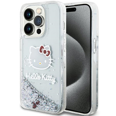 Husa Hello Kitty Liquid Glitter Charms Kitty Head pentru iPhone 13 Pro / 13 - Argintiu