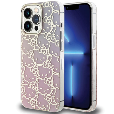 Husa Hello Kitty IML Gradient Electrop Crowded Kitty Head pentru iPhone 14 Pro - Roz
