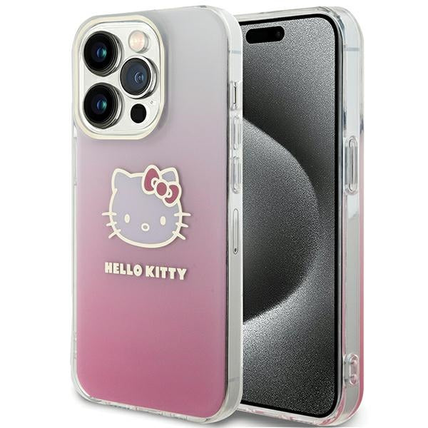Husa Hello Kitty IML Gradient Electrop Kitty Head pentru iPhone 15 Pro - Roz
