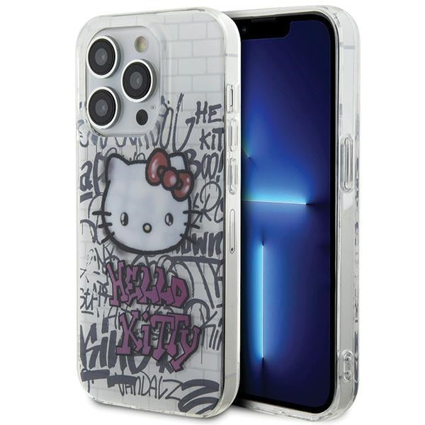 Husa Hello Kitty IML Kitty On Bricks Graffiti pentru iPhone 15 Pro - Alb