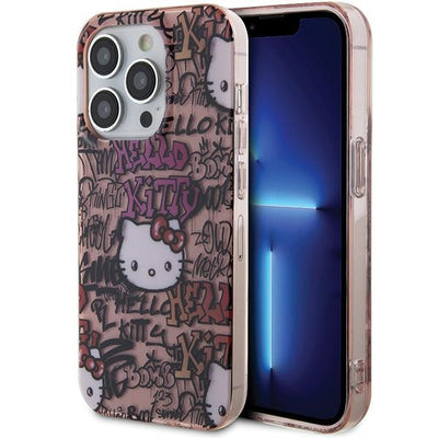 Husa Hello Kitty IML Tags Graffiti pentru iPhone 15 Pro - Roz