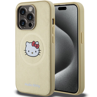 Husa Hello Kitty Leather Kitty Head Magsafe pentru iPhone 14 Pro - Auriu