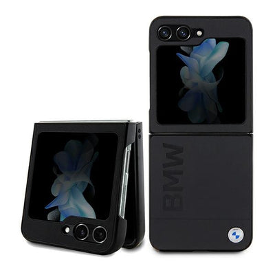 Husa BMW Leather Hot Stamp pentru Samsung Galaxy Z Flip 5 - Negru