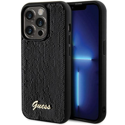 Husa Guess Sequin Script Metal pentru iPhone 13 Pro Max - Negru
