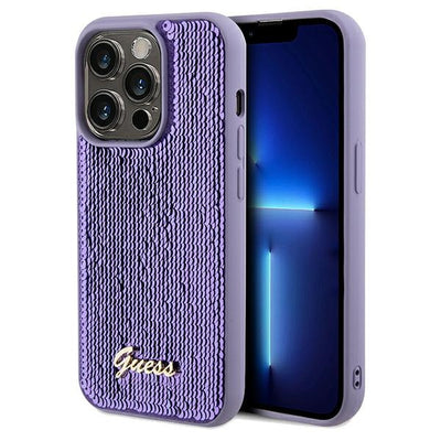 Husa Guess Sequin Script Metal pentru iPhone 14 Pro Max - Mov
