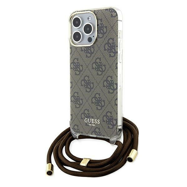 Husa Guess Crossbody Cord 4G Print pentru iPhone 15 Pro Max - Maro