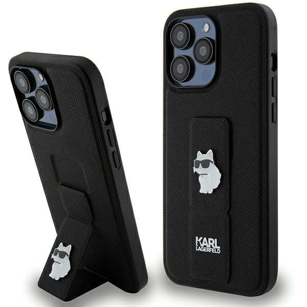 Husa Karl Lagerfeld Gripstand Saffiano Choupette Pins pentru iPhone 13 Pro Max - Negru