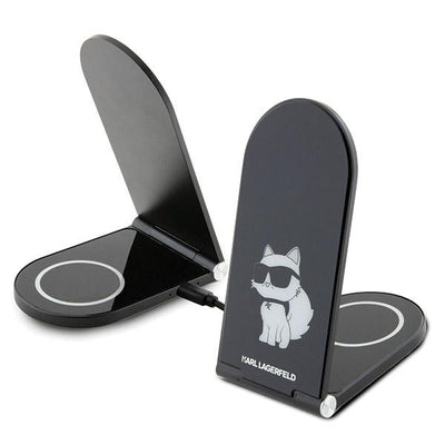 Incarcator Karl Lagerfeld Choupette Magsafe Induction 15W, Foldable 2in1 - Negru