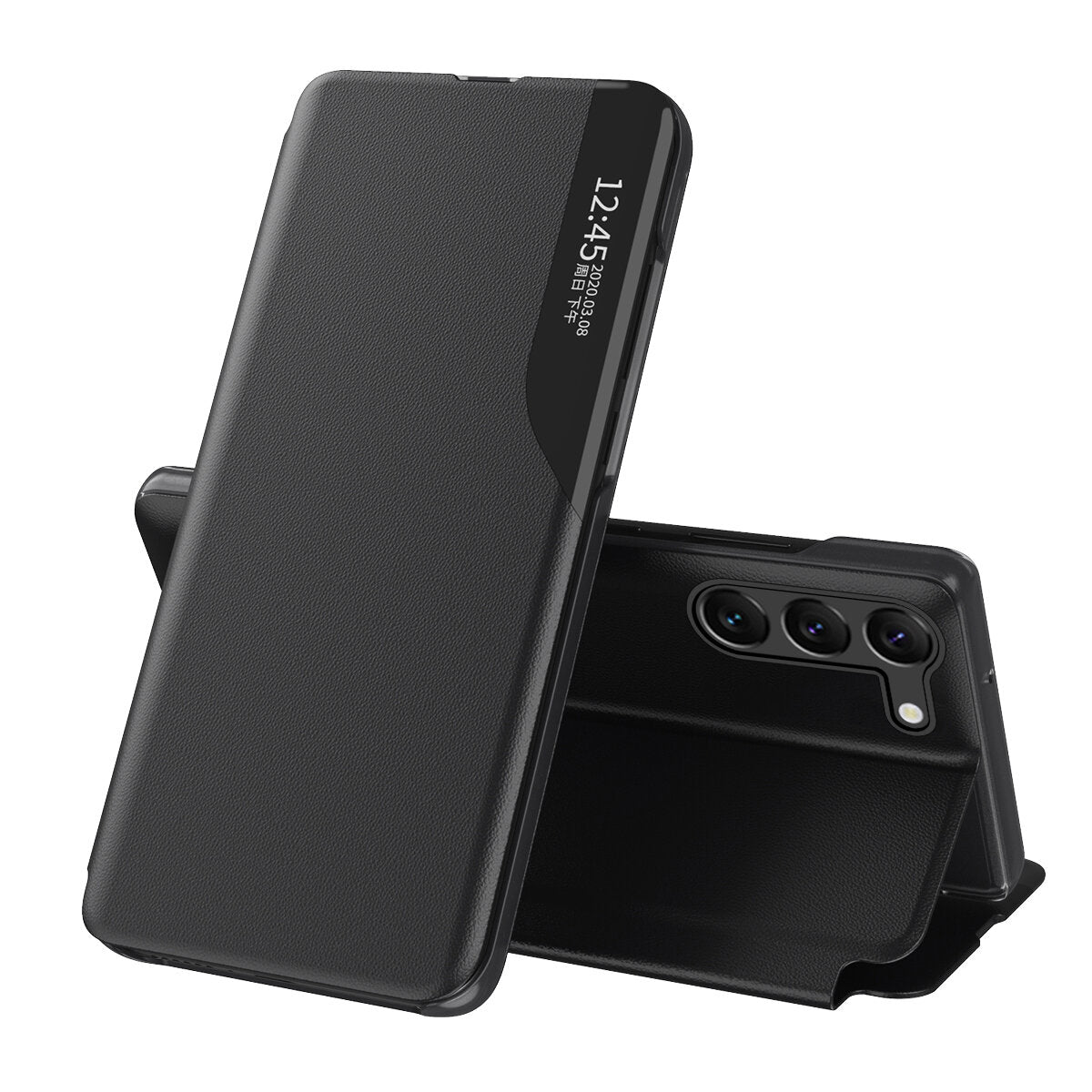 Husa Eco Leather View pentru Xiaomi Poco C65 / Redmi 13C cu Flap - Negru